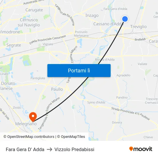Fara Gera D' Adda to Vizzolo Predabissi map