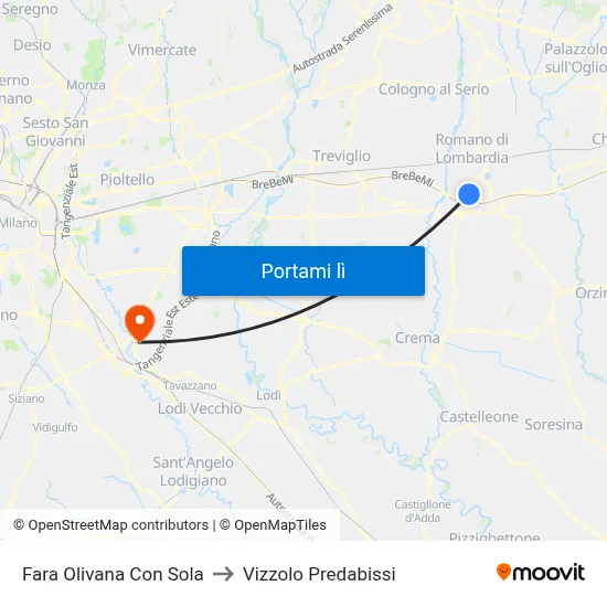 Fara Olivana Con Sola to Vizzolo Predabissi map