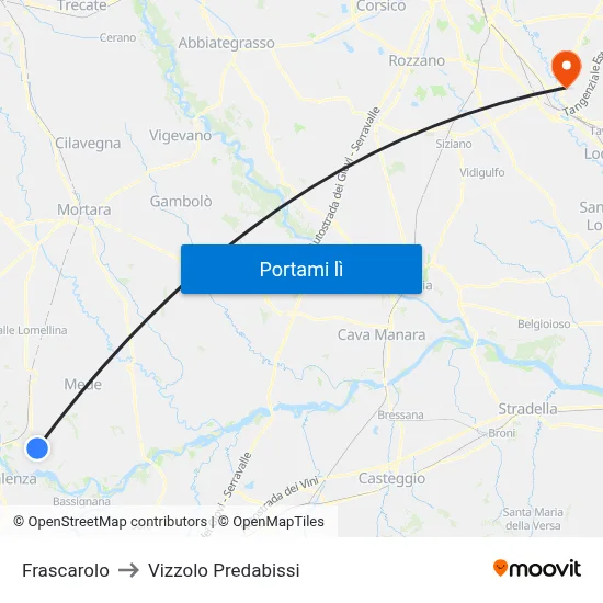 Frascarolo to Vizzolo Predabissi map