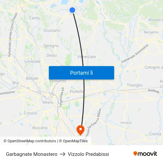 Garbagnate Monastero to Vizzolo Predabissi map