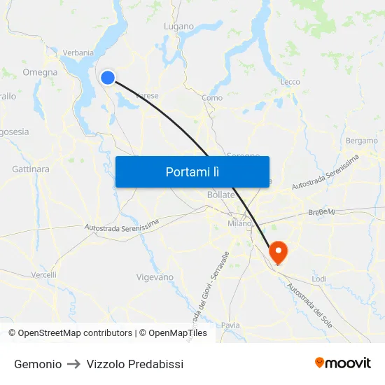 Gemonio to Vizzolo Predabissi map