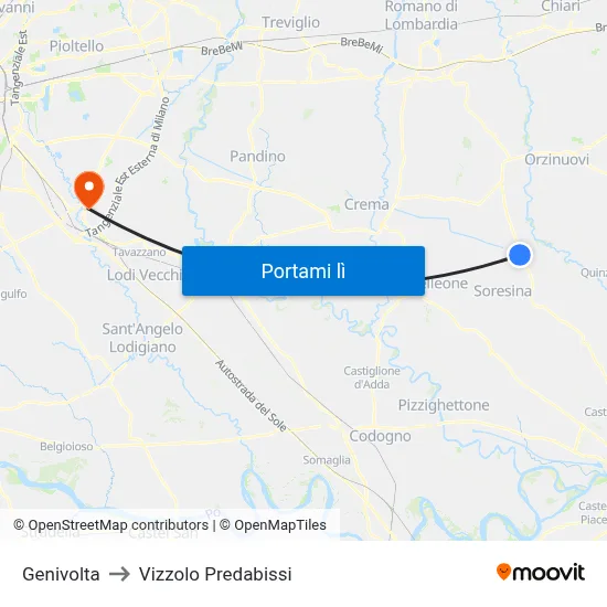 Genivolta to Vizzolo Predabissi map