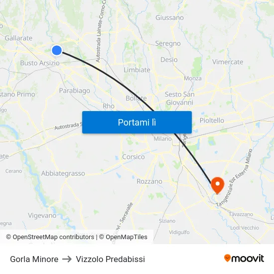 Gorla Minore to Vizzolo Predabissi map