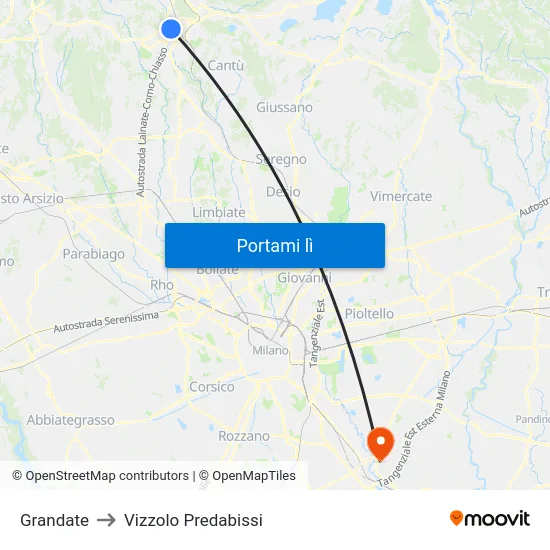 Grandate to Vizzolo Predabissi map