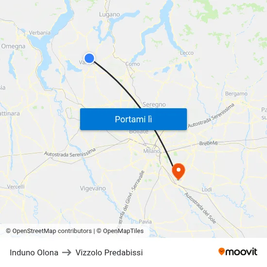 Induno Olona to Vizzolo Predabissi map