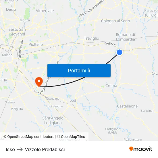 Isso to Vizzolo Predabissi map