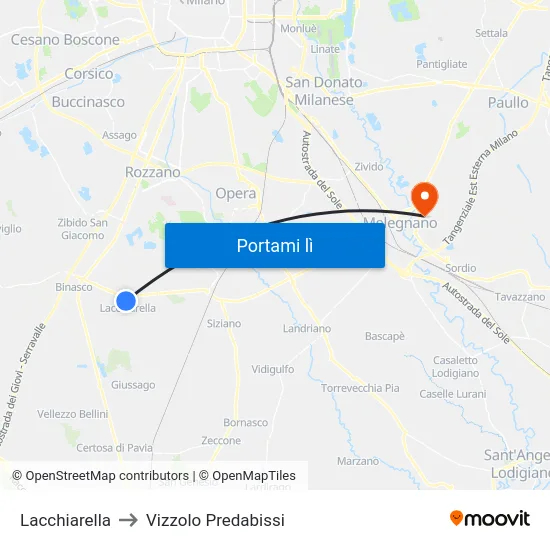 Lacchiarella to Vizzolo Predabissi map