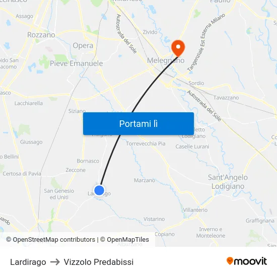 Lardirago to Vizzolo Predabissi map