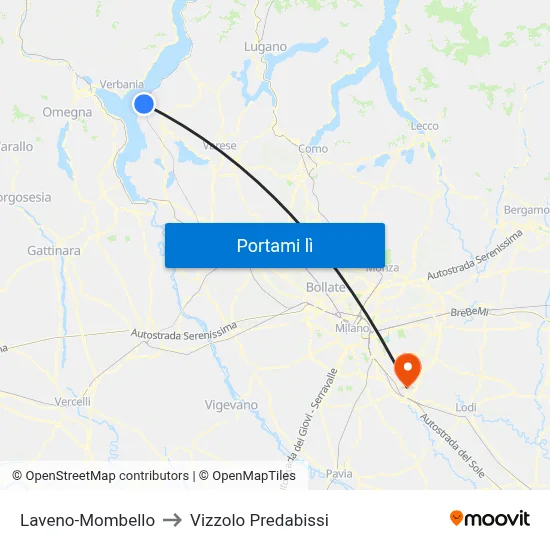 Laveno-Mombello to Vizzolo Predabissi map