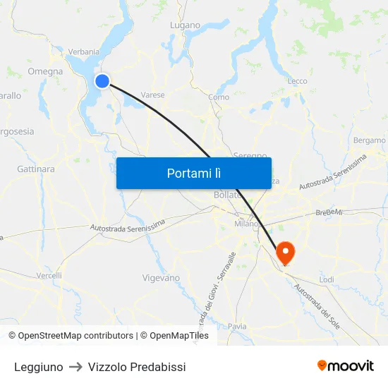 Leggiuno to Vizzolo Predabissi map