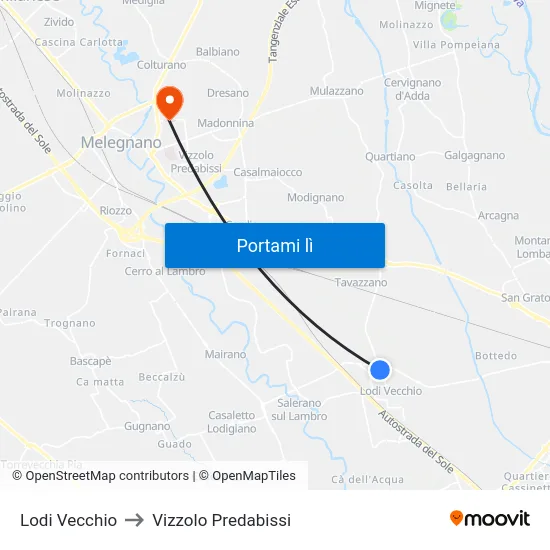 Lodi Vecchio to Vizzolo Predabissi map