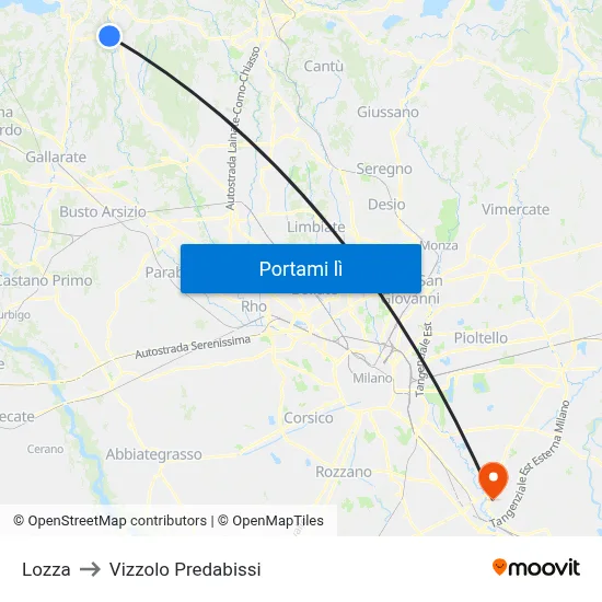 Lozza to Vizzolo Predabissi map