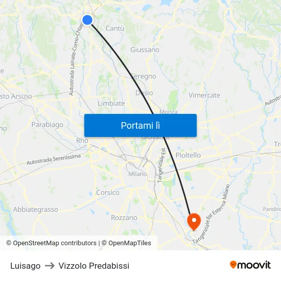 Luisago to Vizzolo Predabissi map