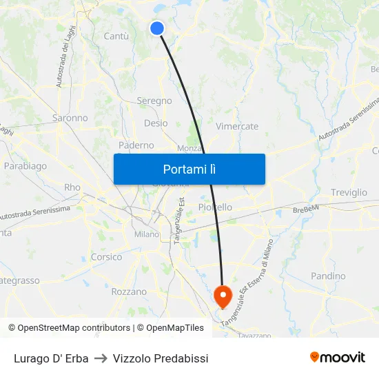 Lurago D' Erba to Vizzolo Predabissi map