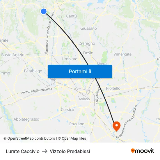 Lurate Caccivio to Vizzolo Predabissi map