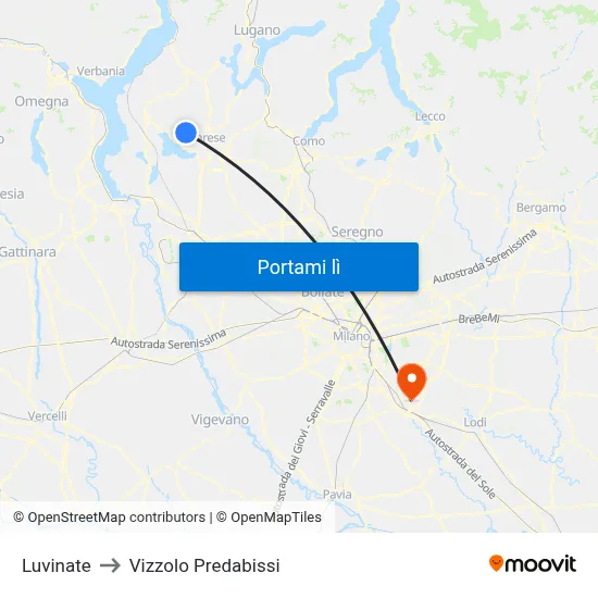 Luvinate to Vizzolo Predabissi map