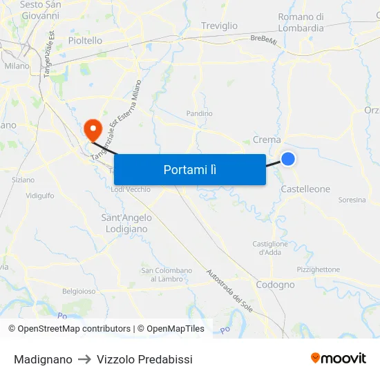 Madignano to Vizzolo Predabissi map
