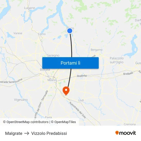 Malgrate to Vizzolo Predabissi map