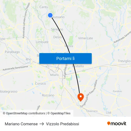 Mariano Comense to Vizzolo Predabissi map