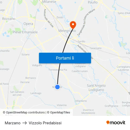 Marzano to Vizzolo Predabissi map