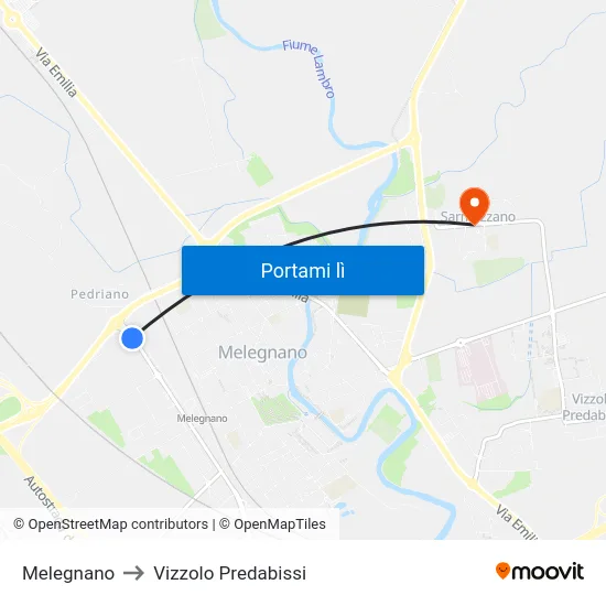 Melegnano to Vizzolo Predabissi map