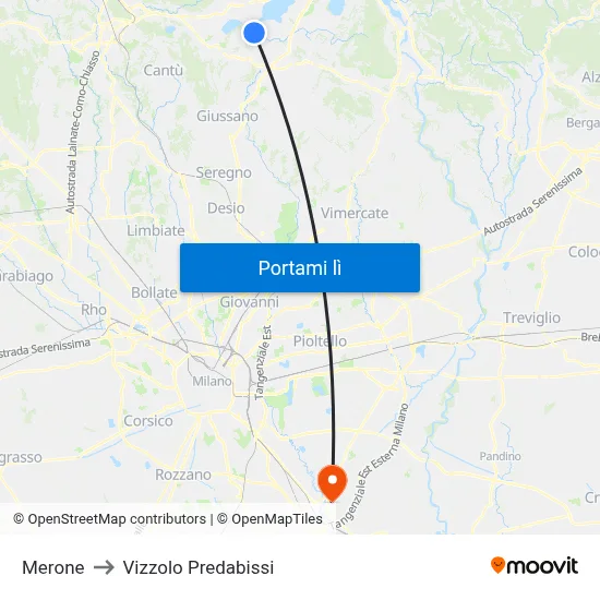 Merone to Vizzolo Predabissi map