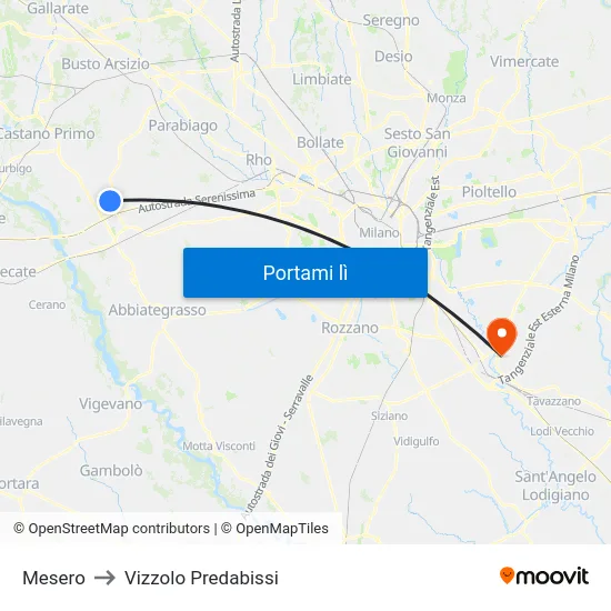 Mesero to Vizzolo Predabissi map