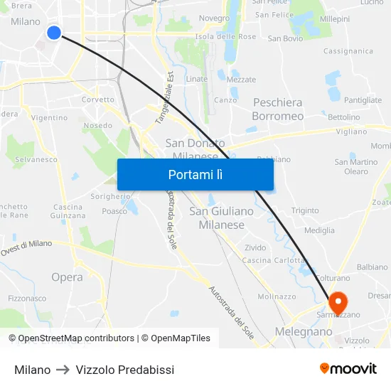 Milano to Vizzolo Predabissi map