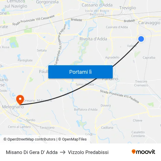 Misano Di Gera D' Adda to Vizzolo Predabissi map