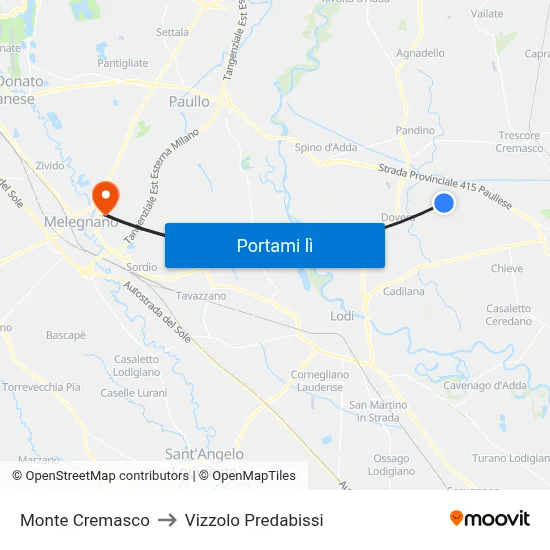 Monte Cremasco to Vizzolo Predabissi map