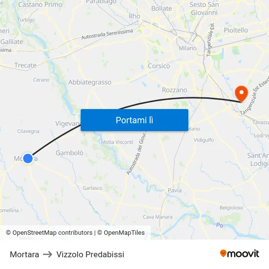 Mortara to Vizzolo Predabissi map