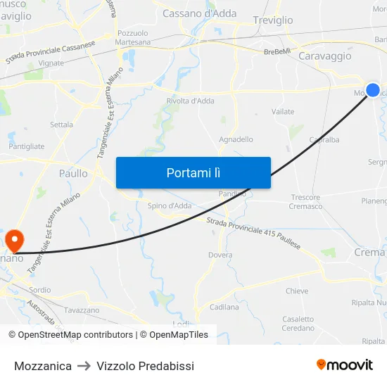 Mozzanica to Vizzolo Predabissi map