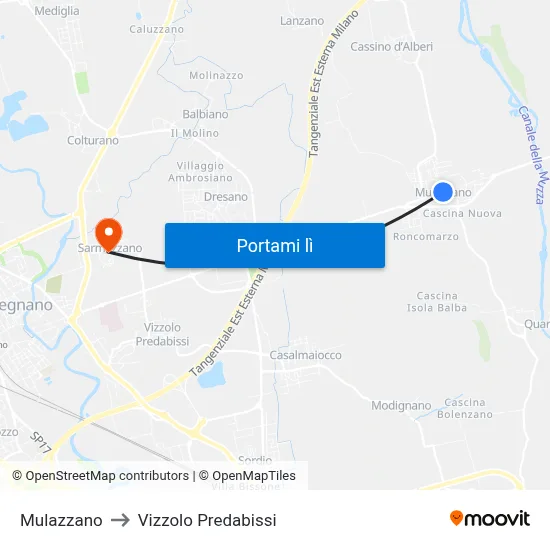 Mulazzano to Vizzolo Predabissi map