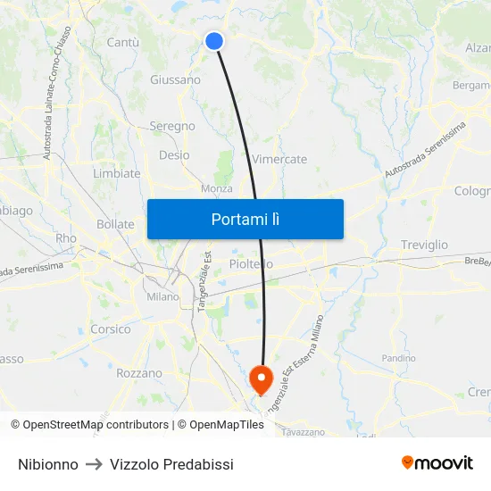 Nibionno to Vizzolo Predabissi map