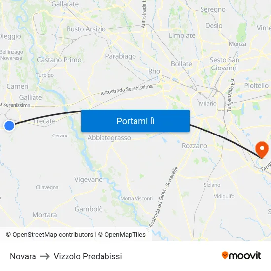 Novara to Vizzolo Predabissi map