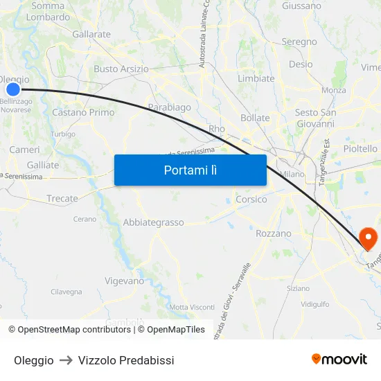 Oleggio to Vizzolo Predabissi map