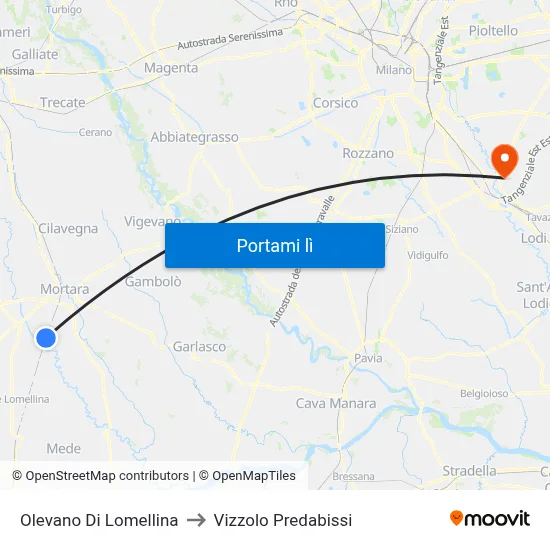 Olevano Di Lomellina to Vizzolo Predabissi map