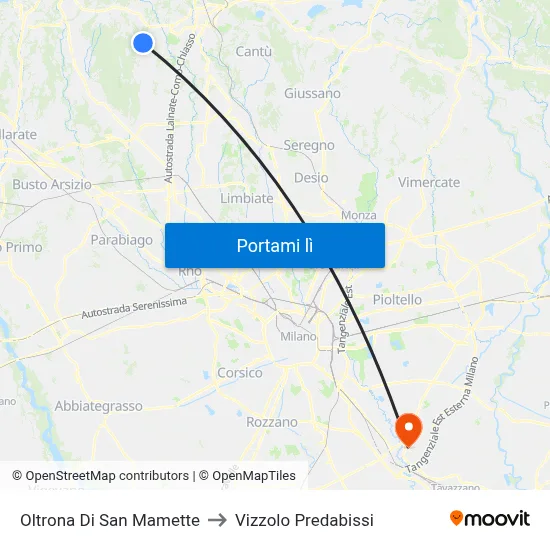 Oltrona Di San Mamette to Vizzolo Predabissi map