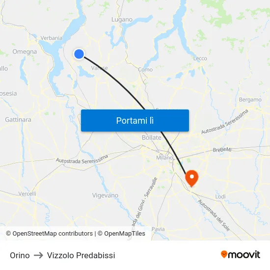 Orino to Vizzolo Predabissi map