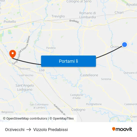 Orzivecchi to Vizzolo Predabissi map