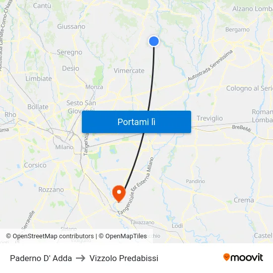 Paderno D' Adda to Vizzolo Predabissi map