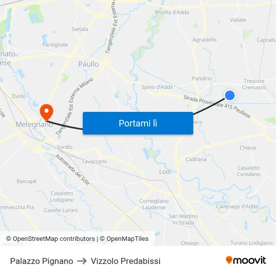 Palazzo Pignano to Vizzolo Predabissi map
