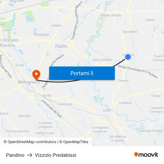 Pandino to Vizzolo Predabissi map