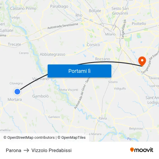 Parona to Vizzolo Predabissi map