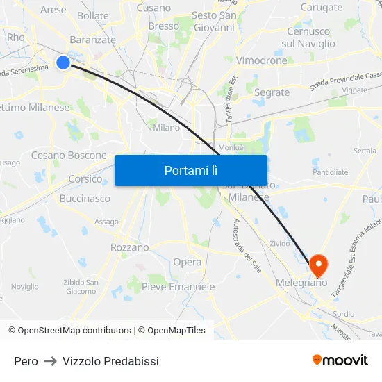 Pero to Vizzolo Predabissi map