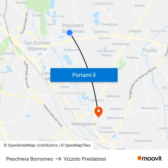 Peschiera Borromeo to Vizzolo Predabissi map
