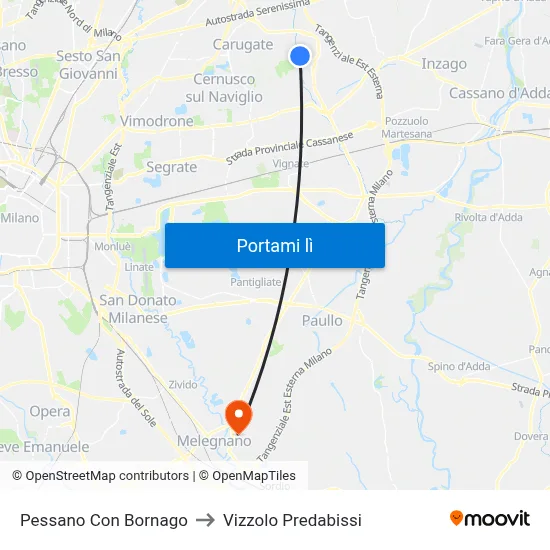 Pessano Con Bornago to Vizzolo Predabissi map
