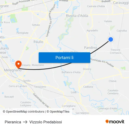 Pieranica to Vizzolo Predabissi map