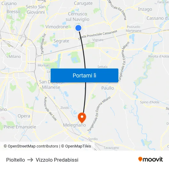 Pioltello to Vizzolo Predabissi map