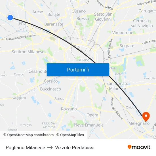 Pogliano Milanese to Vizzolo Predabissi map